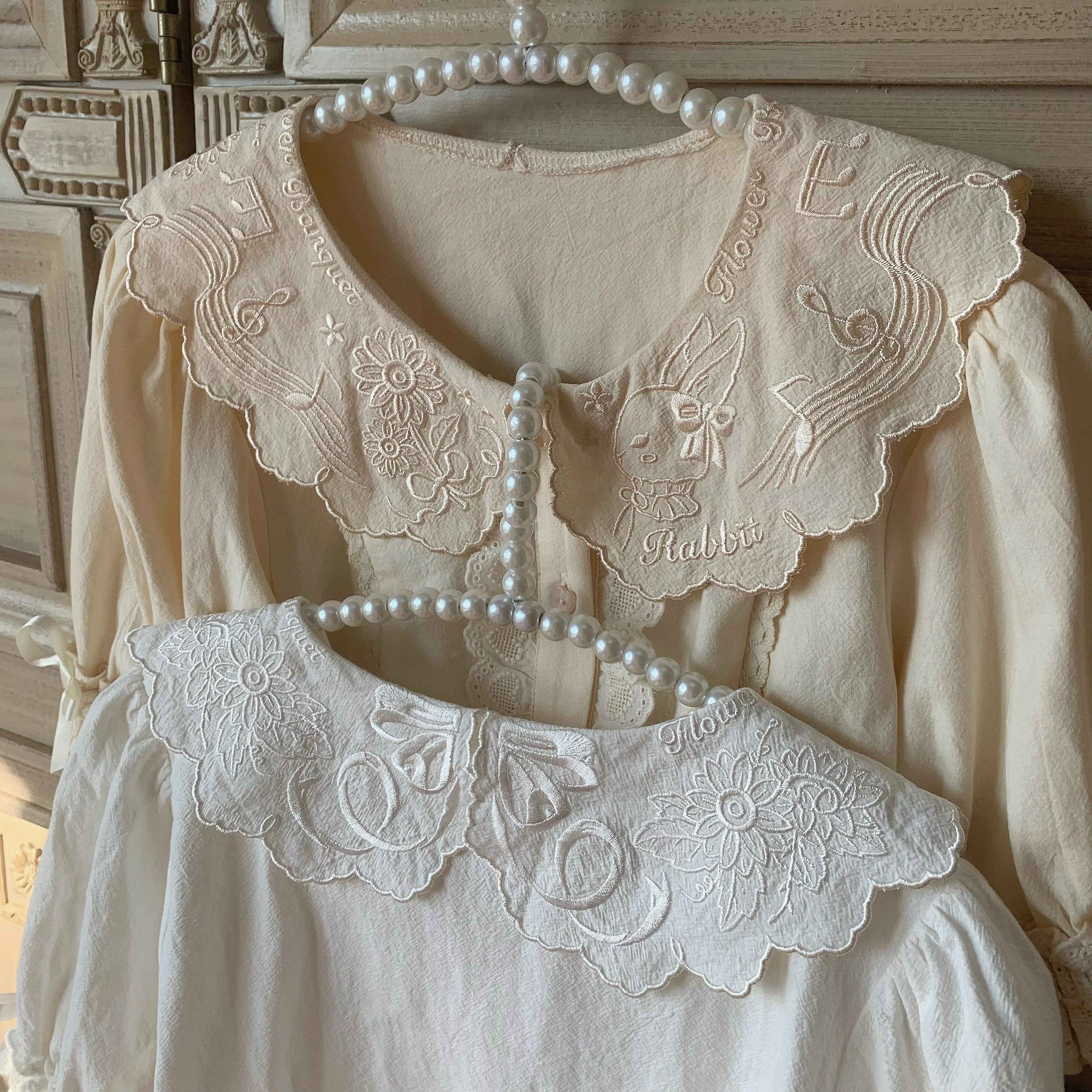 Flower Banquet - Kawaii Lolita Cotton Bunny Embroidery Blouse - Image 3