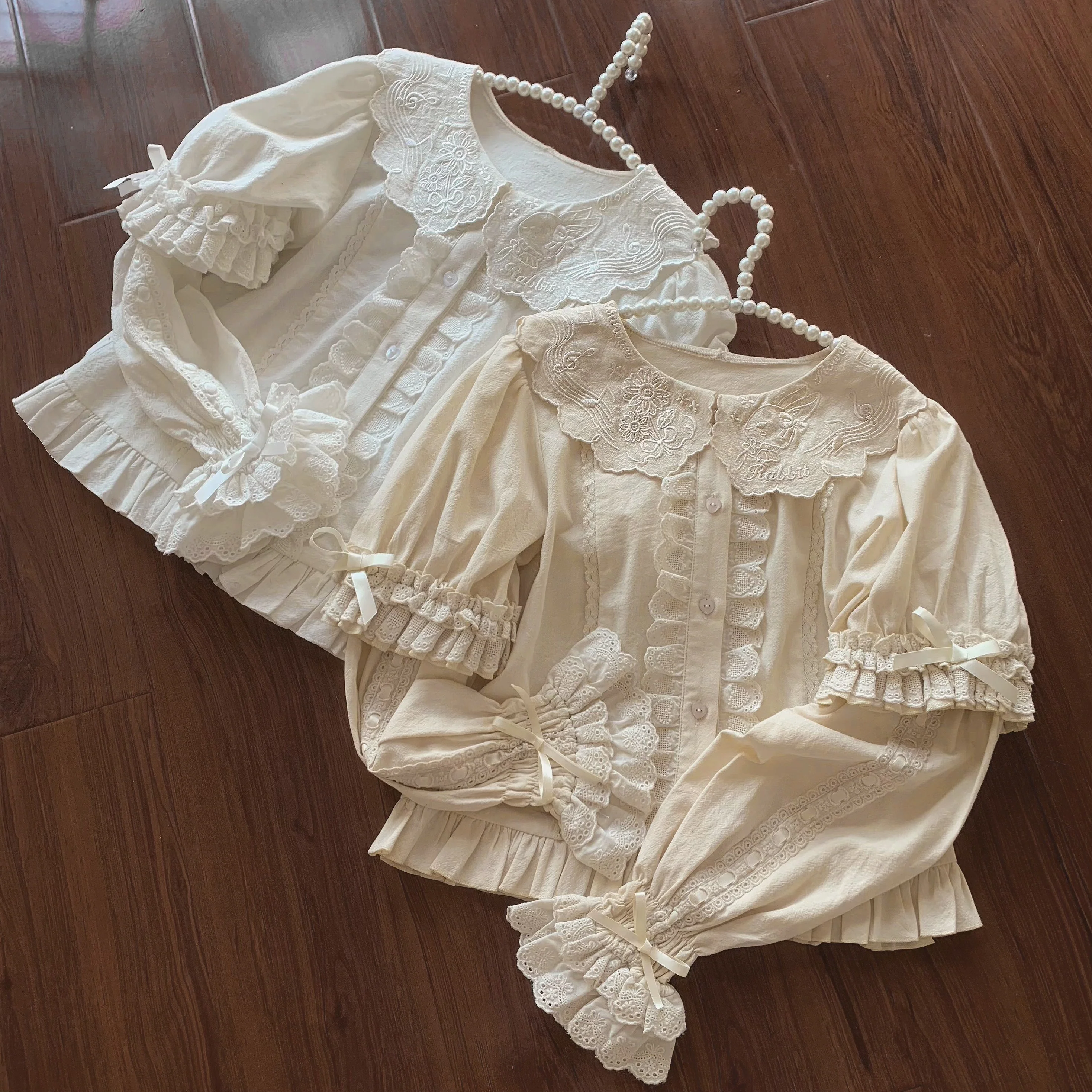 Flower Banquet - Kawaii Lolita Cotton Bunny Embroidery Blouse - Image 4
