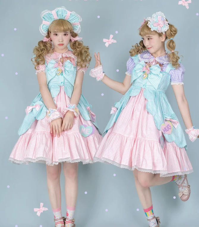 Sweet Lolita Plaid Heart Shaped KC Multicolor - Image 7