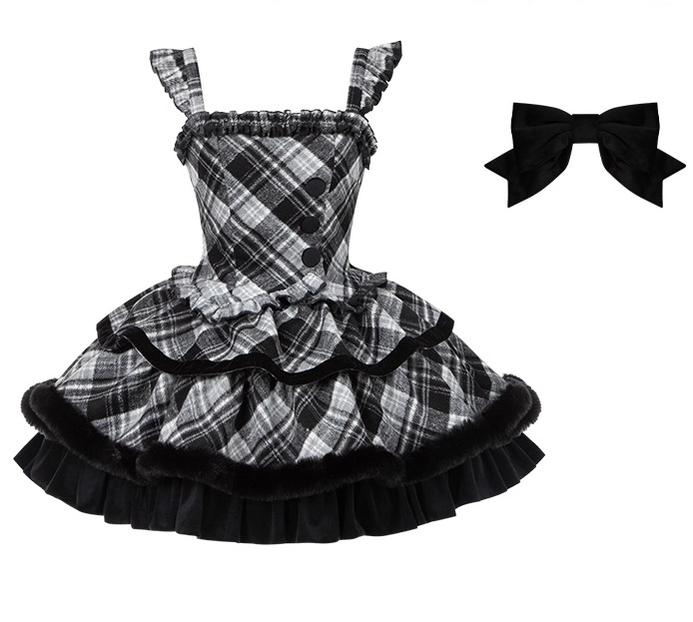 With PUJI - Snow Night Serenade - Fluffy Plaid Kawaii Lolita JSK, Reversible Cape - Image 38