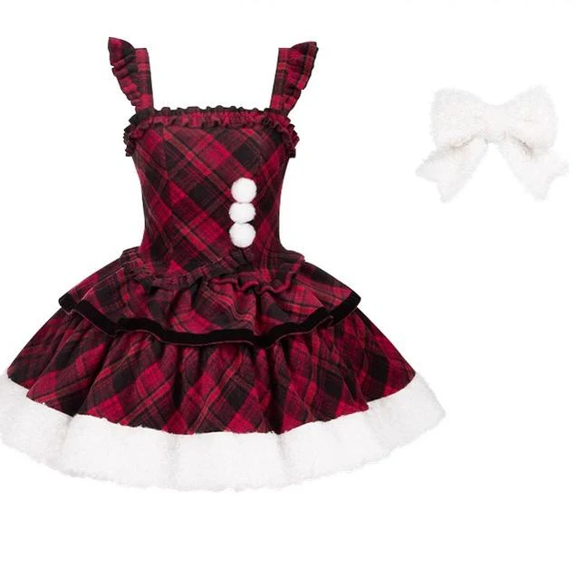 With PUJI - Snow Night Serenade - Fluffy Plaid Kawaii Lolita JSK, Reversible Cape - Image 39