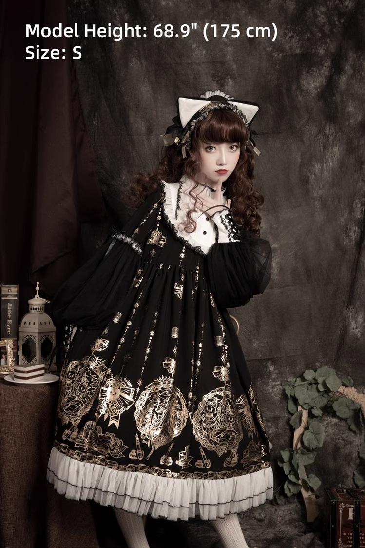 Foil-Stamped Fairytale Town - Animal Print Gothic Lolita Dress - Image 11