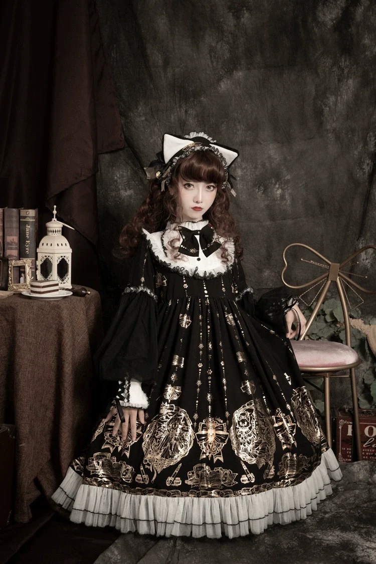 Foil-Stamped Fairytale Town - Animal Print Gothic Lolita Dress - Image 12