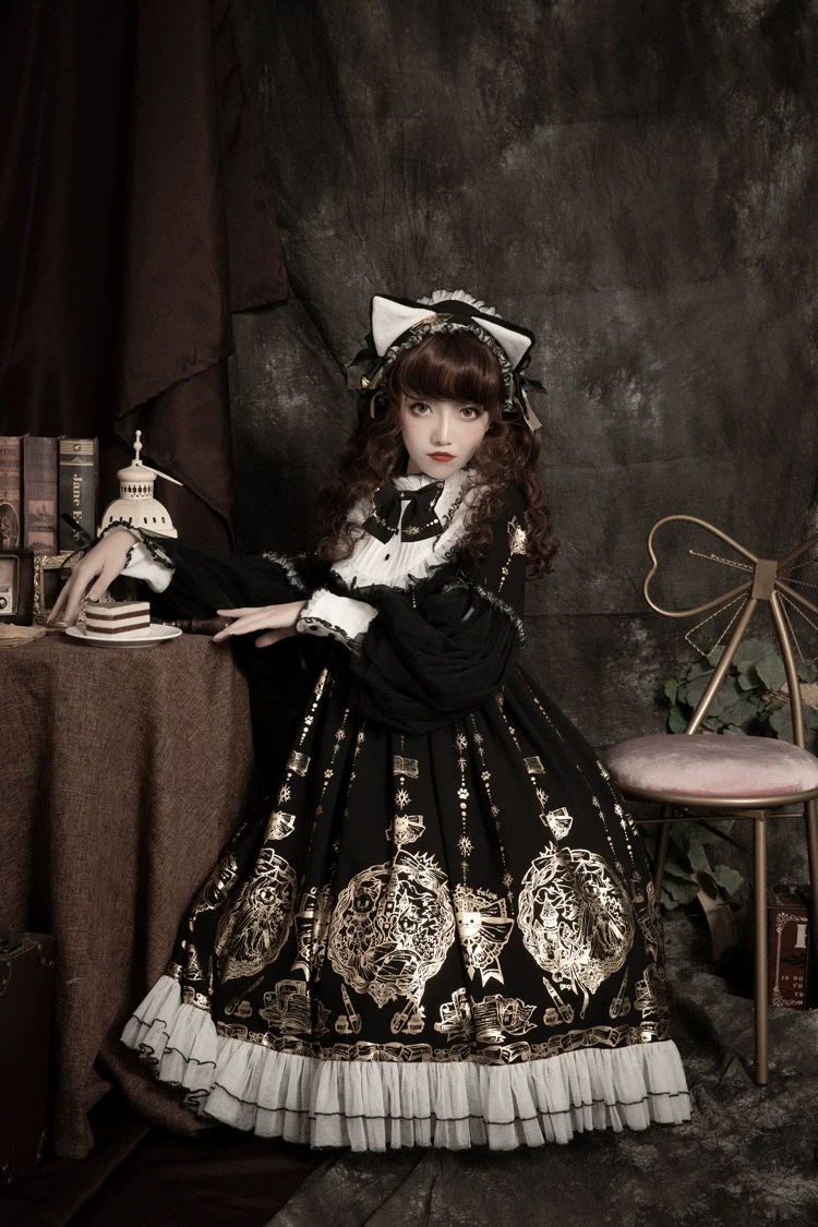 Foil-Stamped Fairytale Town - Animal Print Gothic Lolita Dress - Image 13