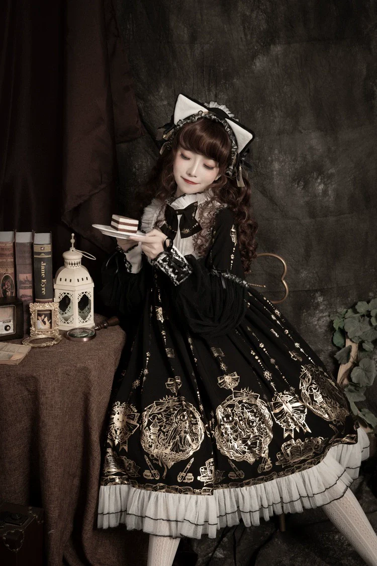 Foil-Stamped Fairytale Town - Animal Print Gothic Lolita Dress - Image 14