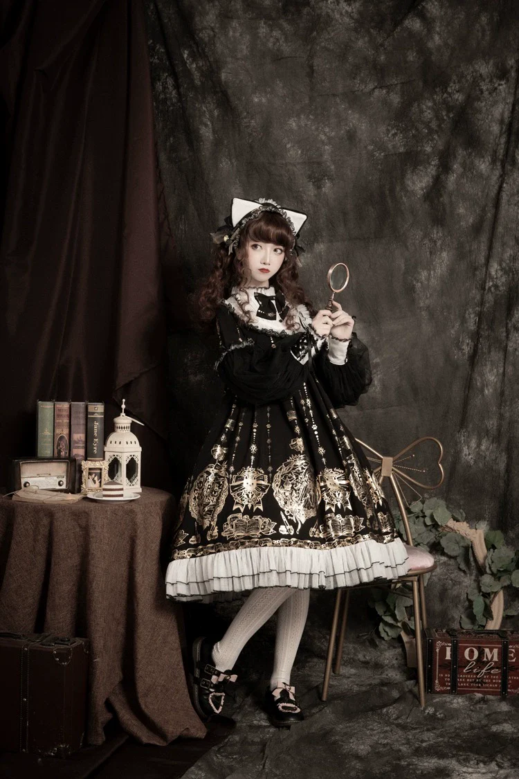 Foil-Stamped Fairytale Town - Animal Print Gothic Lolita Dress - Image 15