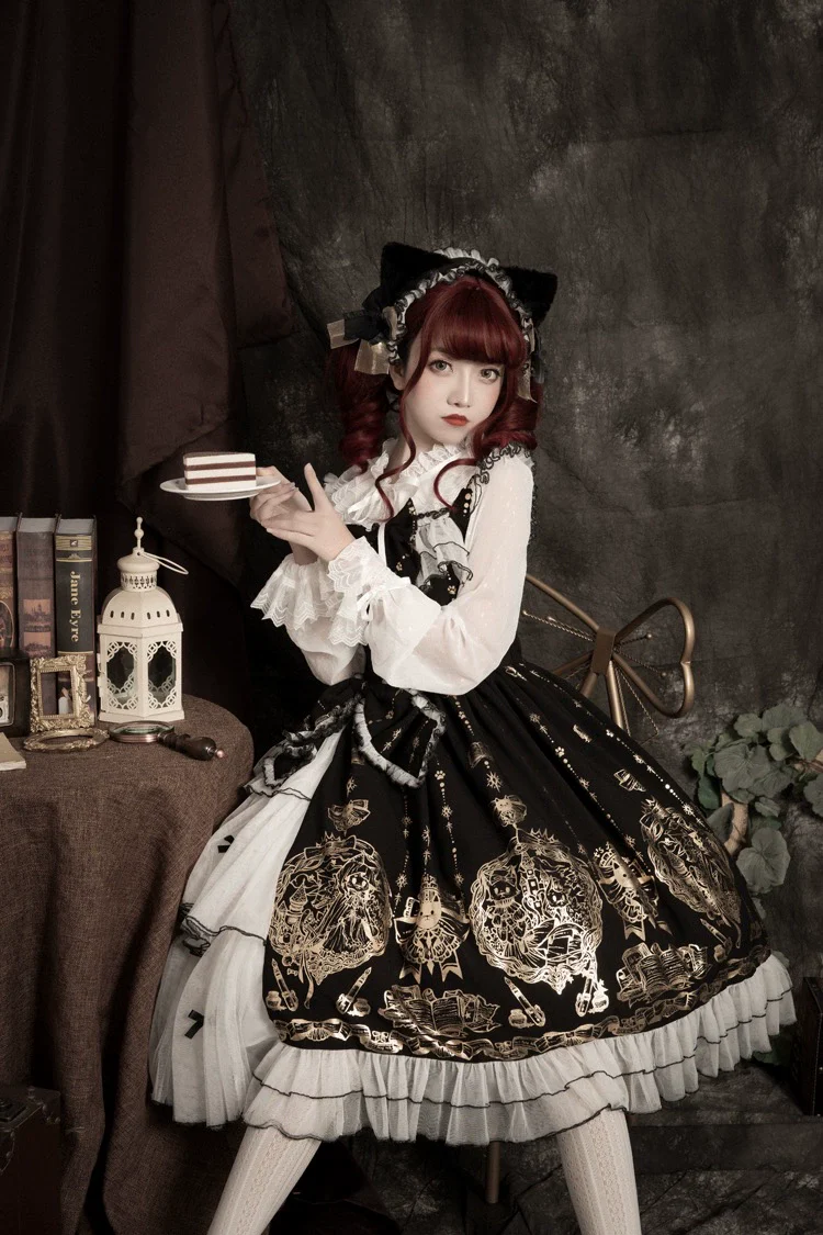 Foil-Stamped Fairytale Town - Animal Print Gothic Lolita Dress - Image 7