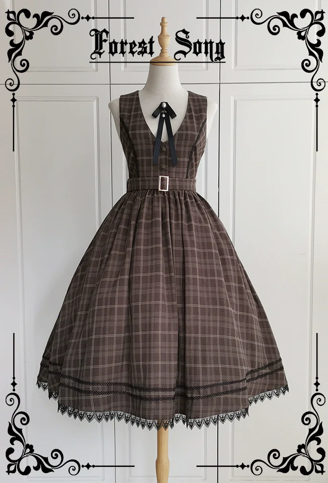 Grena's Poems - Plaid Elegant Lolita Jumper Dress, V-Neck