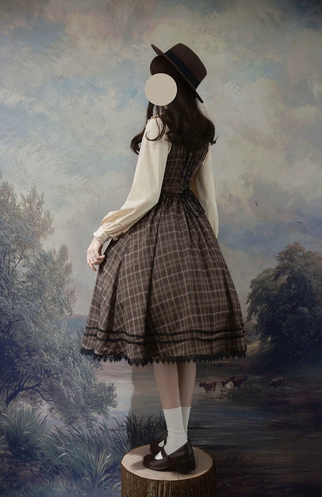 Grena's Poems - Plaid Elegant Lolita Jumper Dress, V-Neck - Image 8