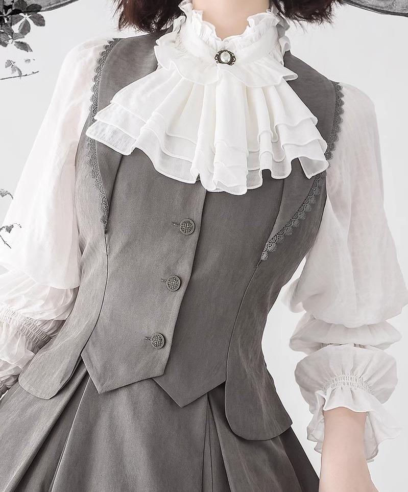 Misty Forest - Elegant Vintage Fishbone Lolita Long Skirt & Vest - Image 13