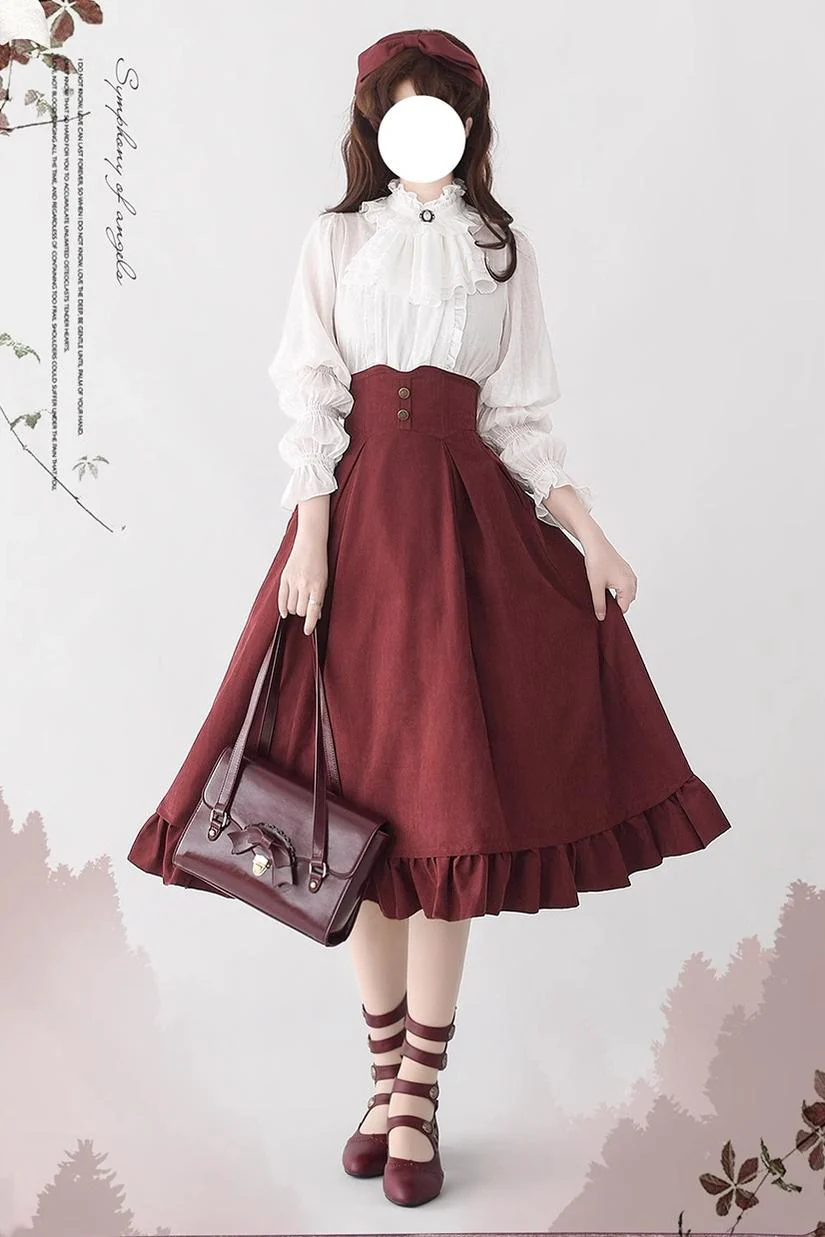 Misty Forest - Elegant Vintage Fishbone Lolita Long Skirt & Vest - Image 15