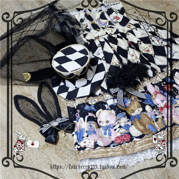 Fox cherry - Lolita Alice Clock Rabbit Ear Tulle Top Hat - Image 10