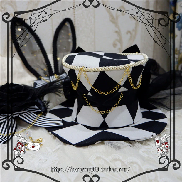 Fox cherry - Lolita Alice Clock Rabbit Ear Tulle Top Hat - Image 3