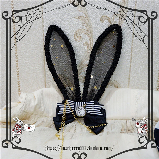 Fox cherry - Lolita Alice Clock Rabbit Ear Tulle Top Hat - Image 4