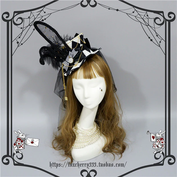 Fox cherry - Lolita Alice Clock Rabbit Ear Tulle Top Hat - Image 6