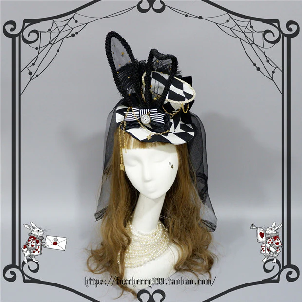 Fox cherry - Lolita Alice Clock Rabbit Ear Tulle Top Hat - Image 7