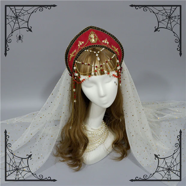 Foxcherry - Retro Lolita Gorgeous Bead Chain Headdress Multicolors - Image 18