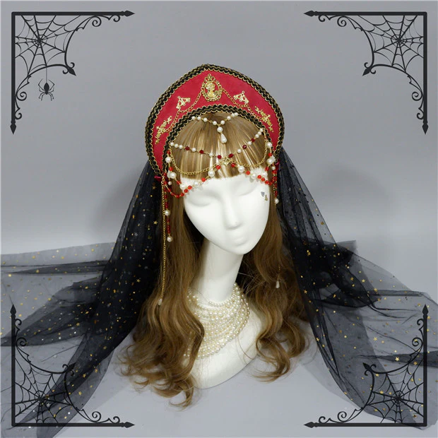 Foxcherry - Retro Lolita Gorgeous Bead Chain Headdress Multicolors - Image 19