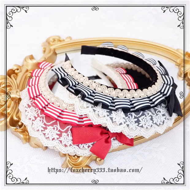 Foxcherry-Sweet Lolita Striped Maid Headdress Multicolors - Image 12