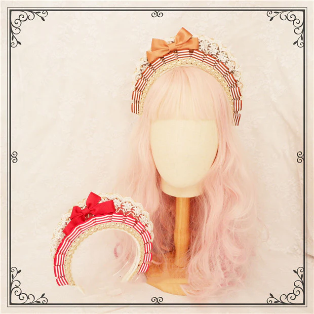 Foxcherry-Sweet Lolita Striped Maid Headdress Multicolors - Image 13