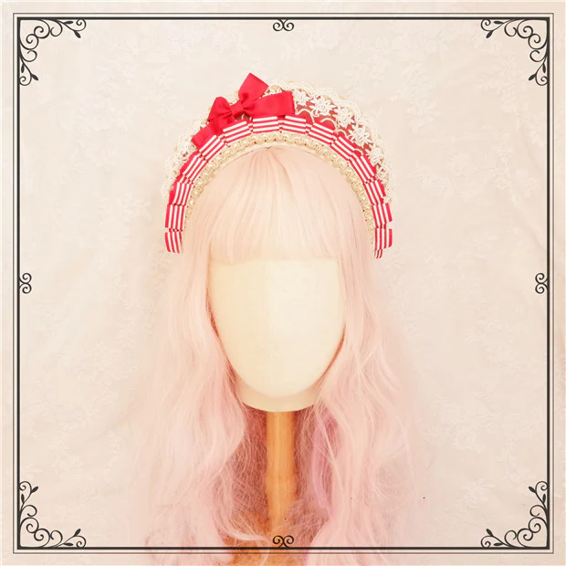 Foxcherry-Sweet Lolita Striped Maid Headdress Multicolors - Image 16