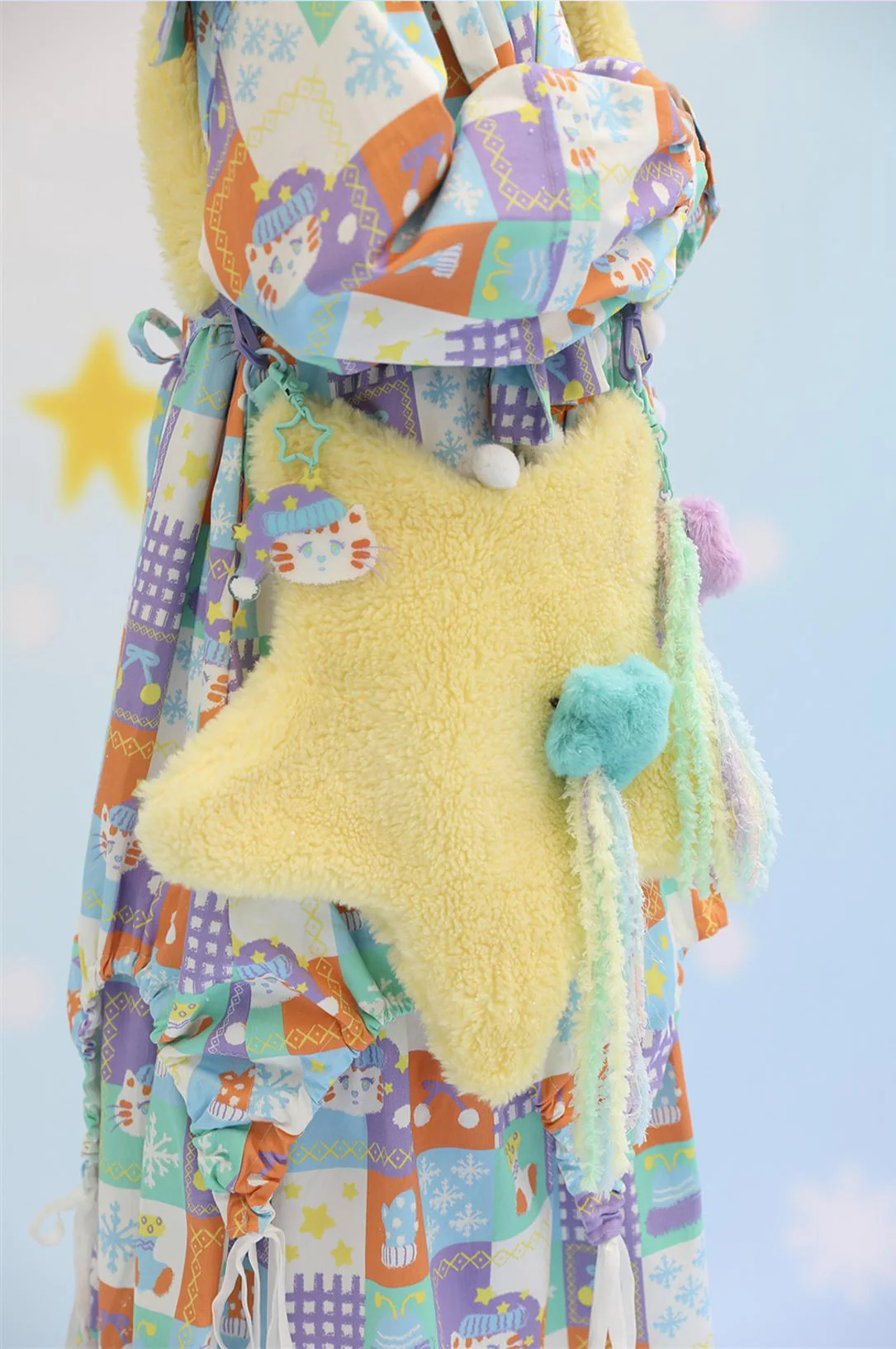 Frufru - Cute Lolita Bag Cartoon Stars Yellow Plush Bag - Image 9