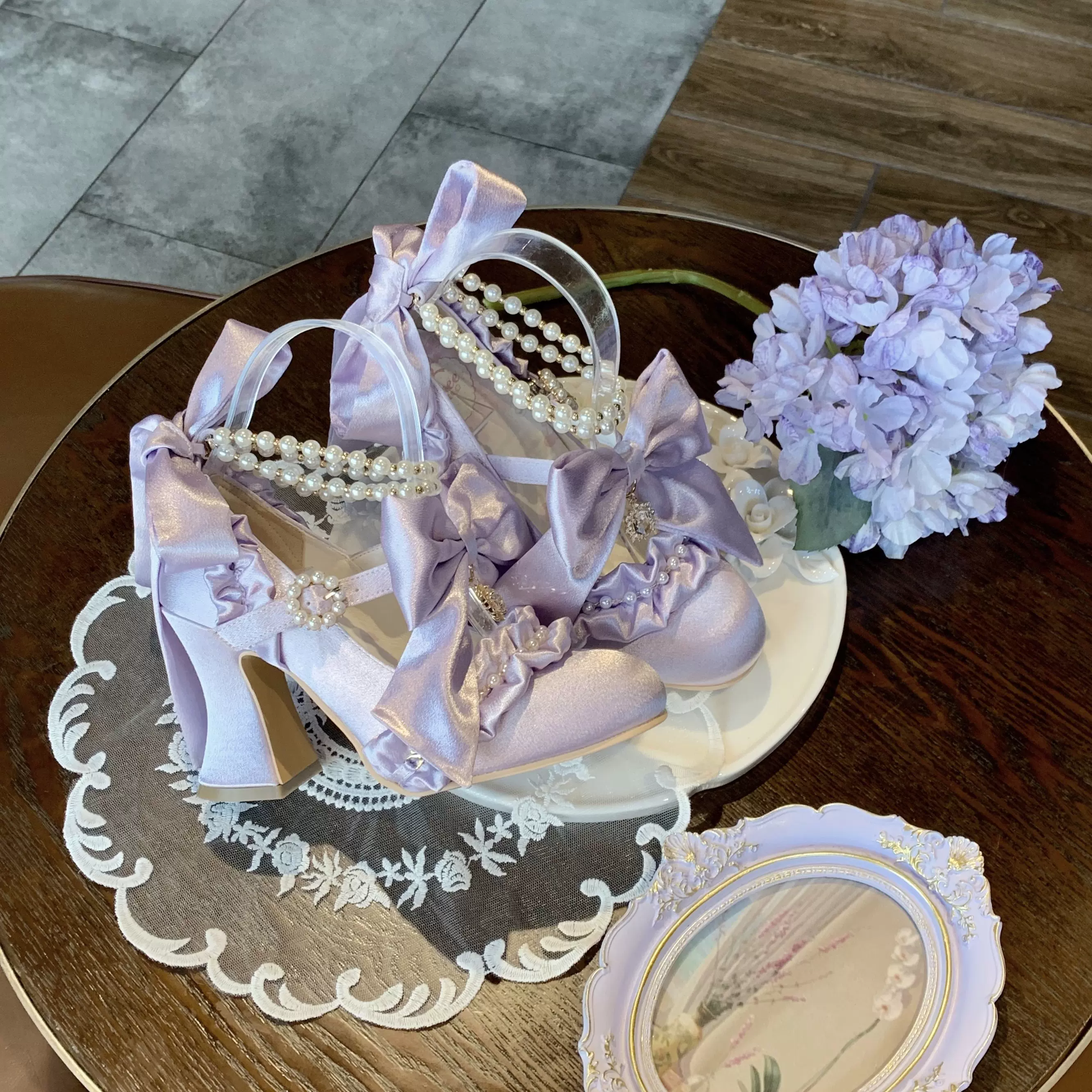 Ribbon Anthem - Gorgeous Classic Lolita Heels, Detachable Bow & Pearl - Image 15
