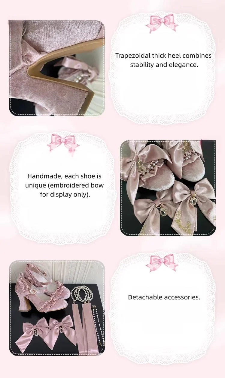 Ribbon Anthem - Gorgeous Classic Lolita Heels, Detachable Bow & Pearl - Image 17