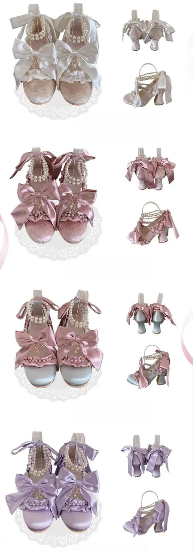 Ribbon Anthem - Gorgeous Classic Lolita Heels, Detachable Bow & Pearl - Image 18