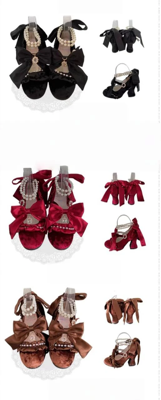 Ribbon Anthem - Gorgeous Classic Lolita Heels, Detachable Bow & Pearl - Image 19