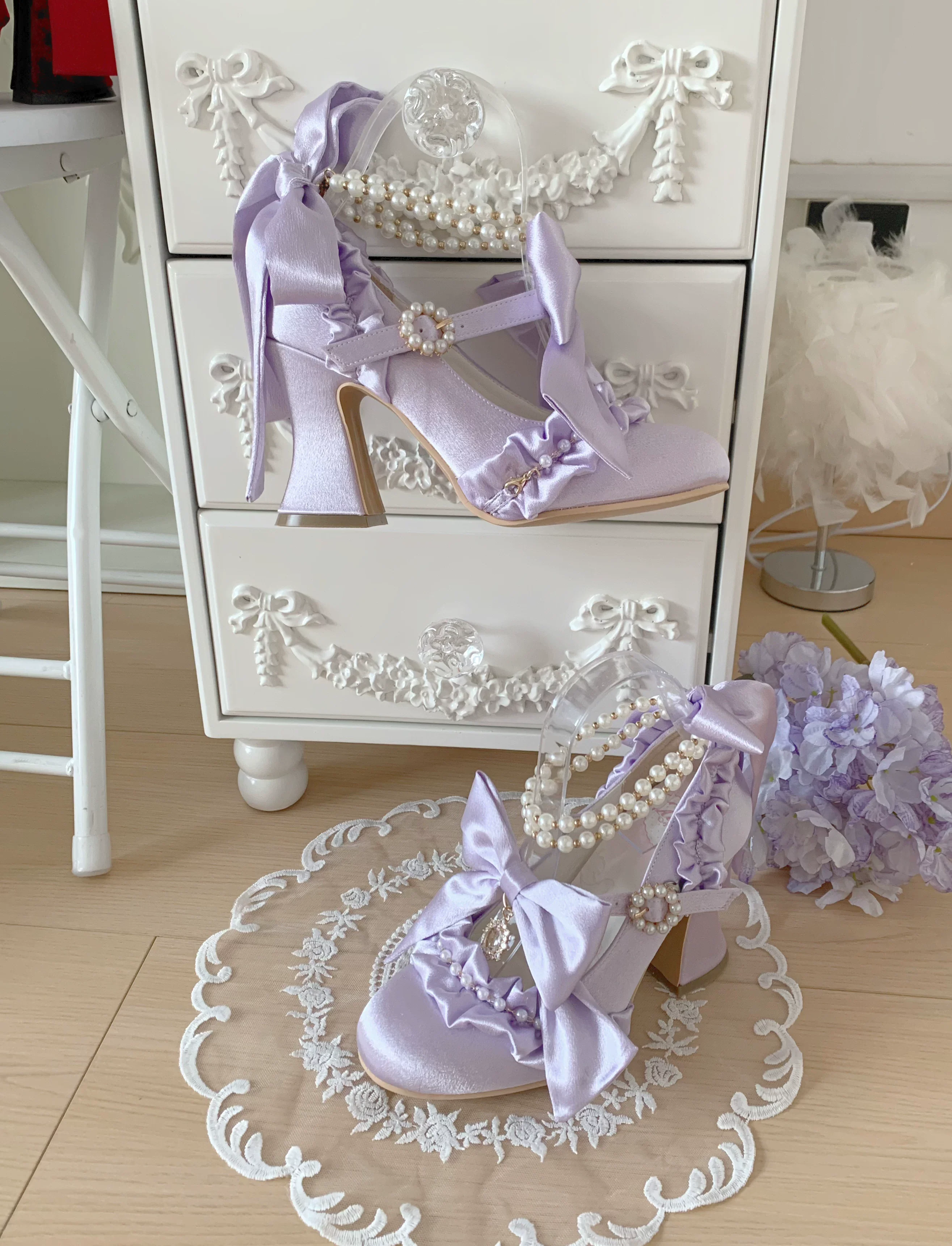 Ribbon Anthem - Gorgeous Classic Lolita Heels, Detachable Bow & Pearl - Image 27