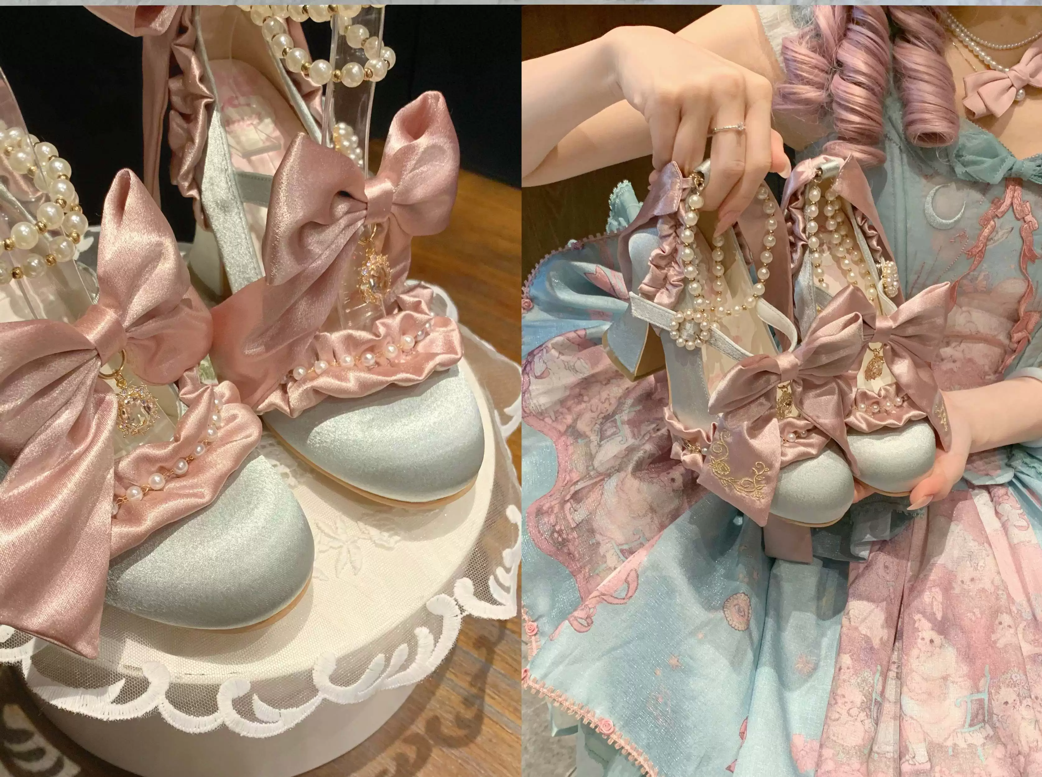 Ribbon Anthem - Gorgeous Classic Lolita Heels, Detachable Bow & Pearl - Image 7