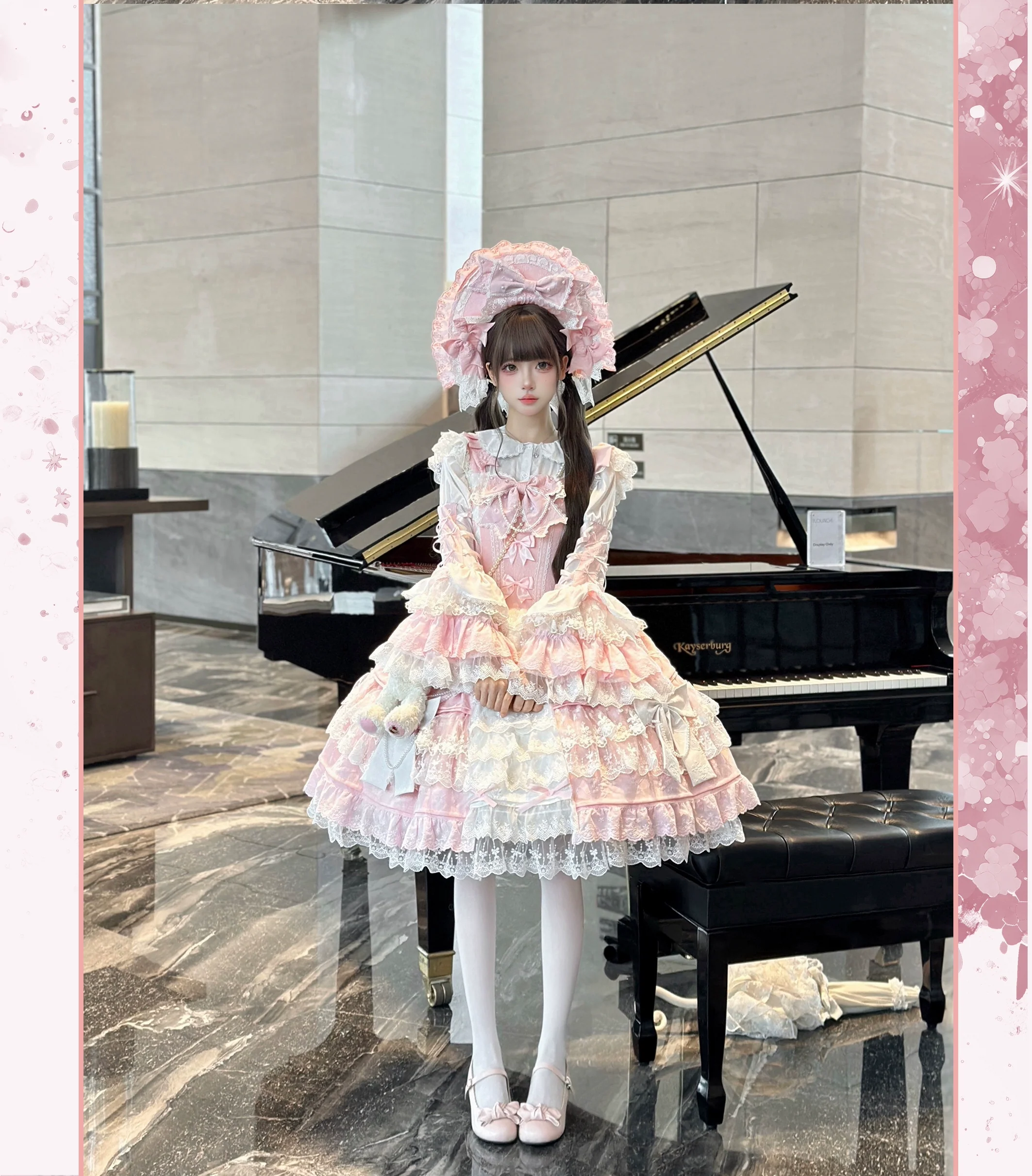 Peach Bunny - Sakura Love - Gorgeous Doll-like Lolita Dress Suit, Tiered Skirt - Image 11