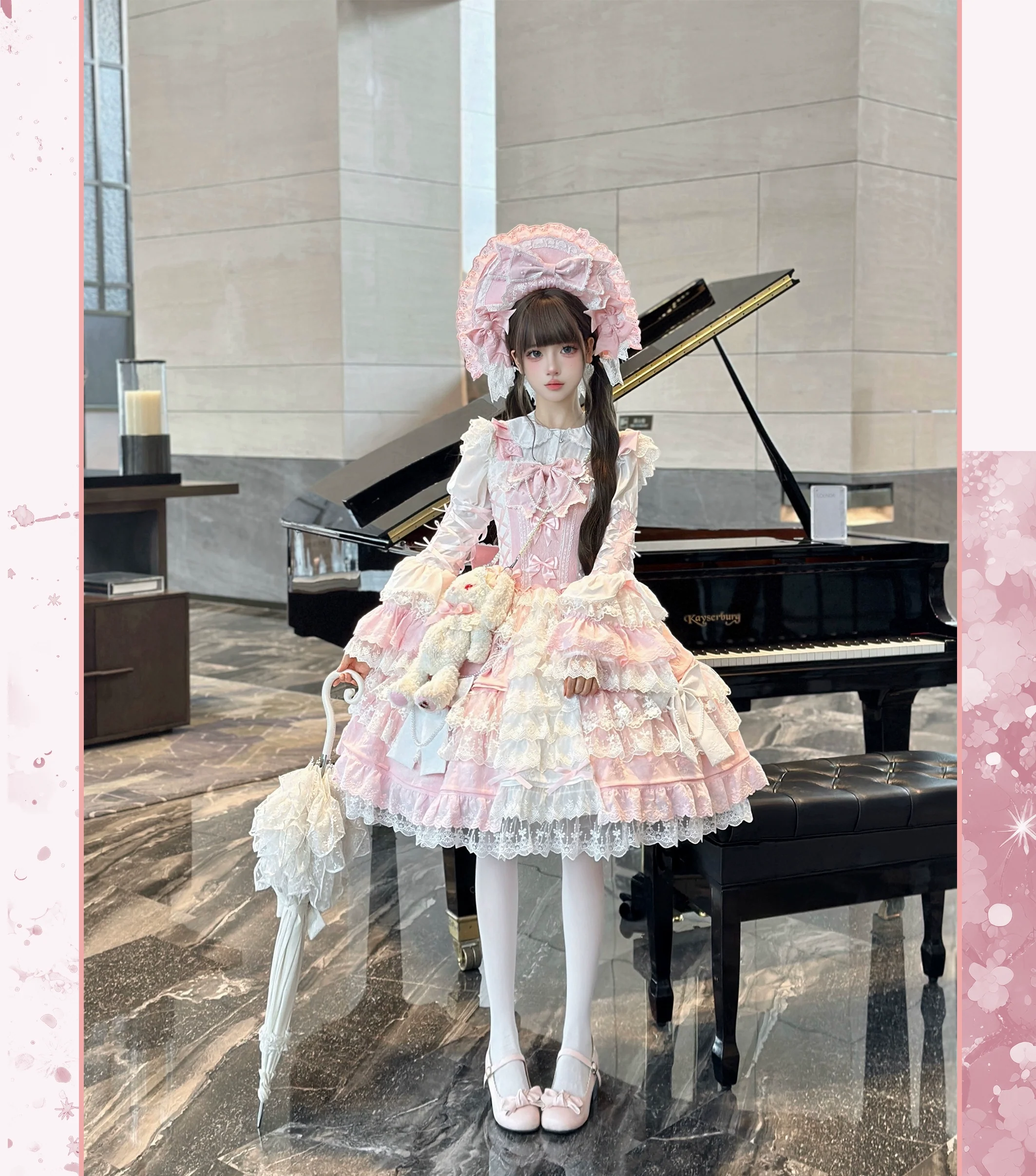 Peach Bunny - Sakura Love - Gorgeous Doll-like Lolita Dress Suit, Tiered Skirt - Image 12