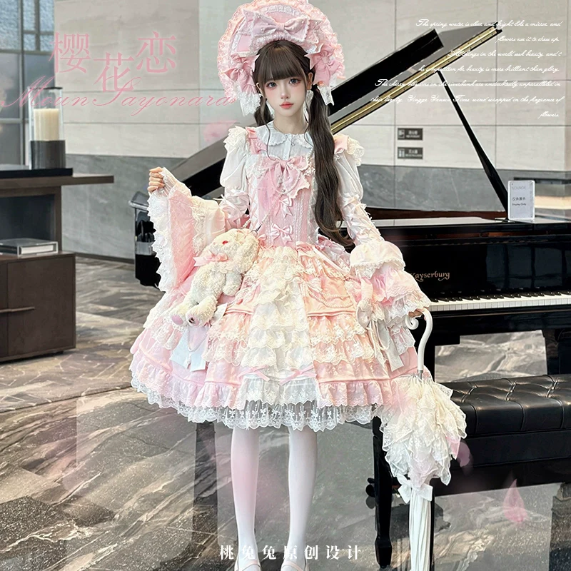 Peach Bunny - Sakura Love - Gorgeous Doll-like Lolita Dress Suit, Tiered Skirt - Image 6
