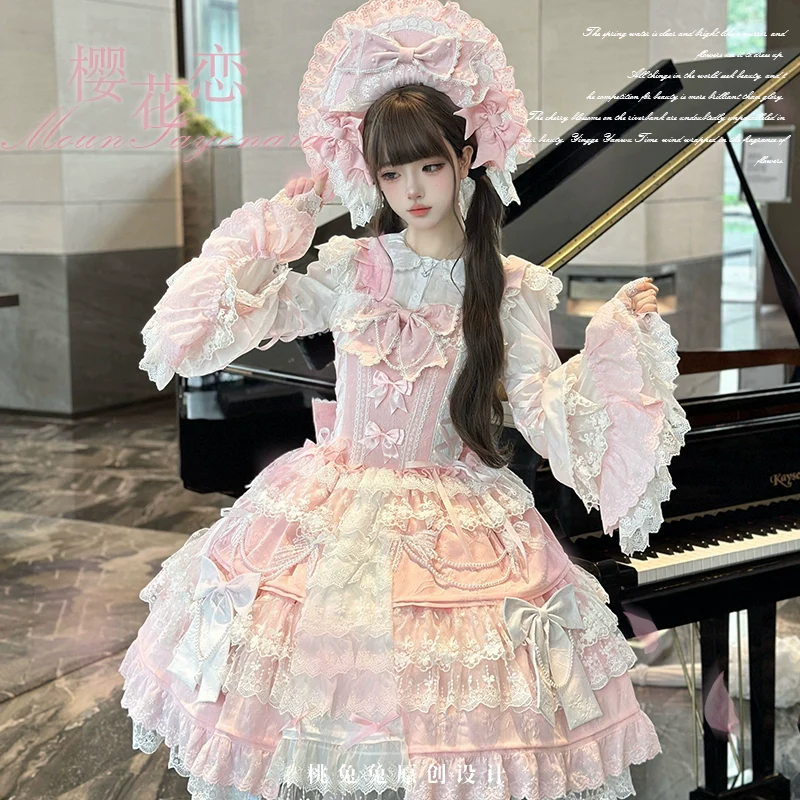 Peach Bunny - Sakura Love - Gorgeous Doll-like Lolita Dress Suit, Tiered Skirt - Image 8