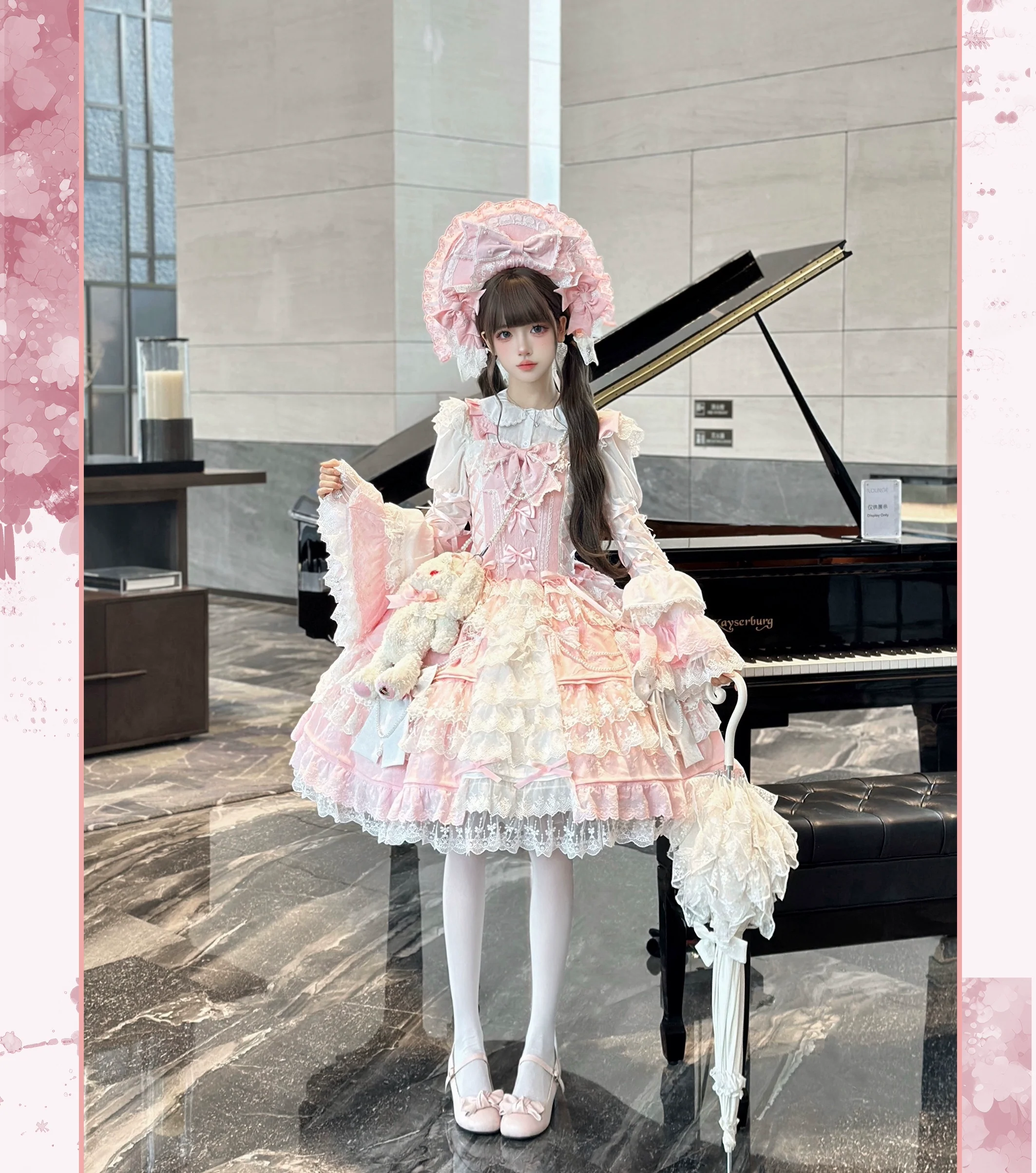 Peach Bunny - Sakura Love - Gorgeous Doll-like Lolita Dress Suit, Tiered Skirt - Image 9