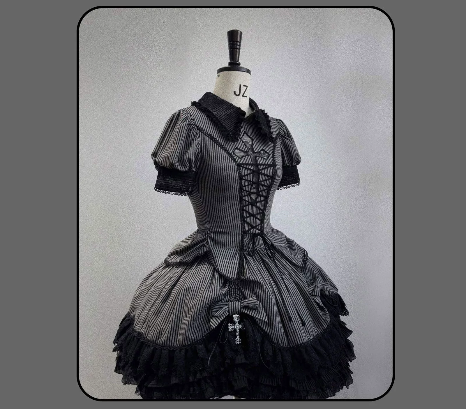 Striped Cross - Gothic Coordinated Lolita Set, Adjustable Blouse & Skirt - Image 21