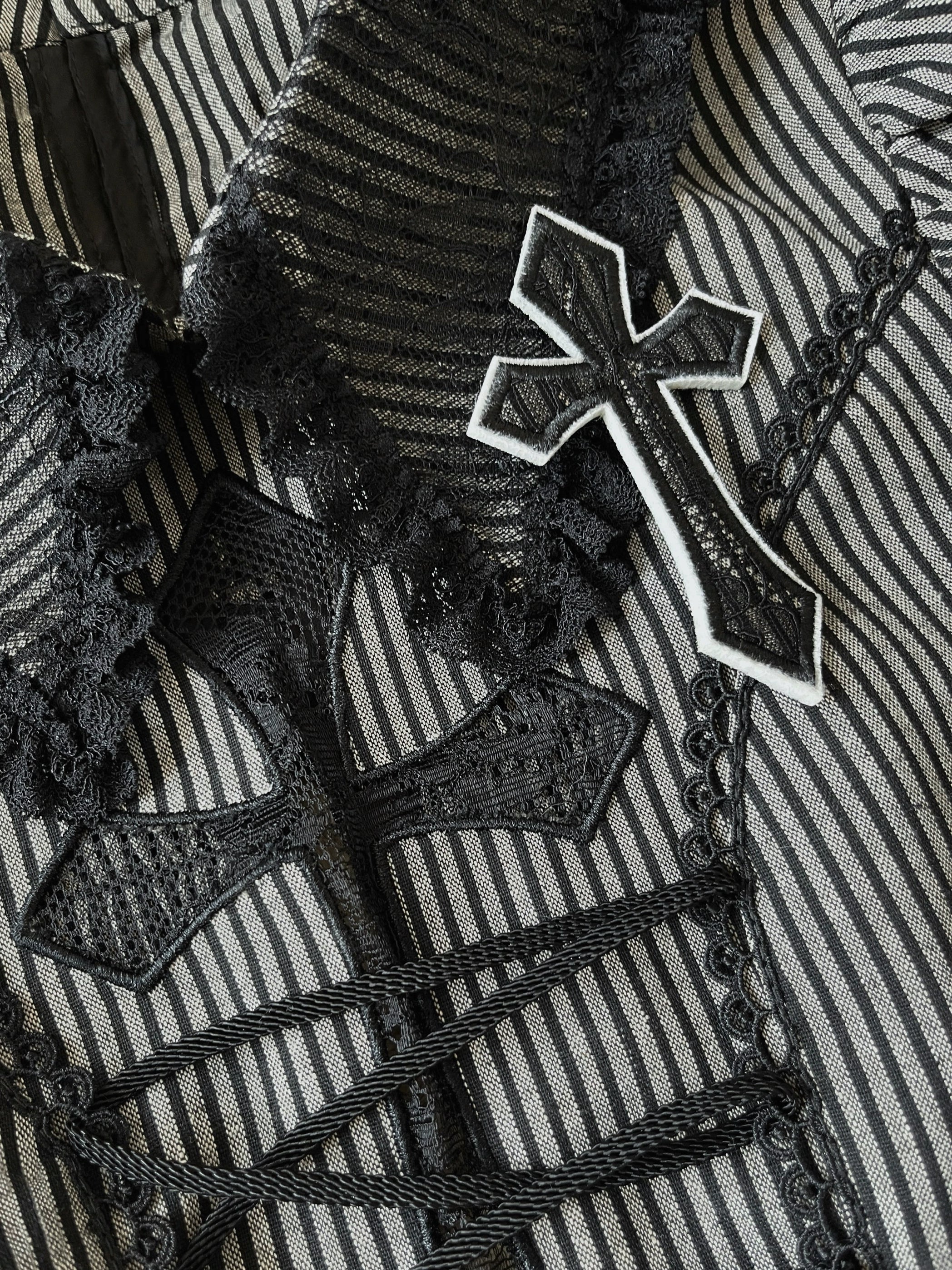 Striped Cross - Gothic Coordinated Lolita Set, Adjustable Blouse & Skirt - Image 39