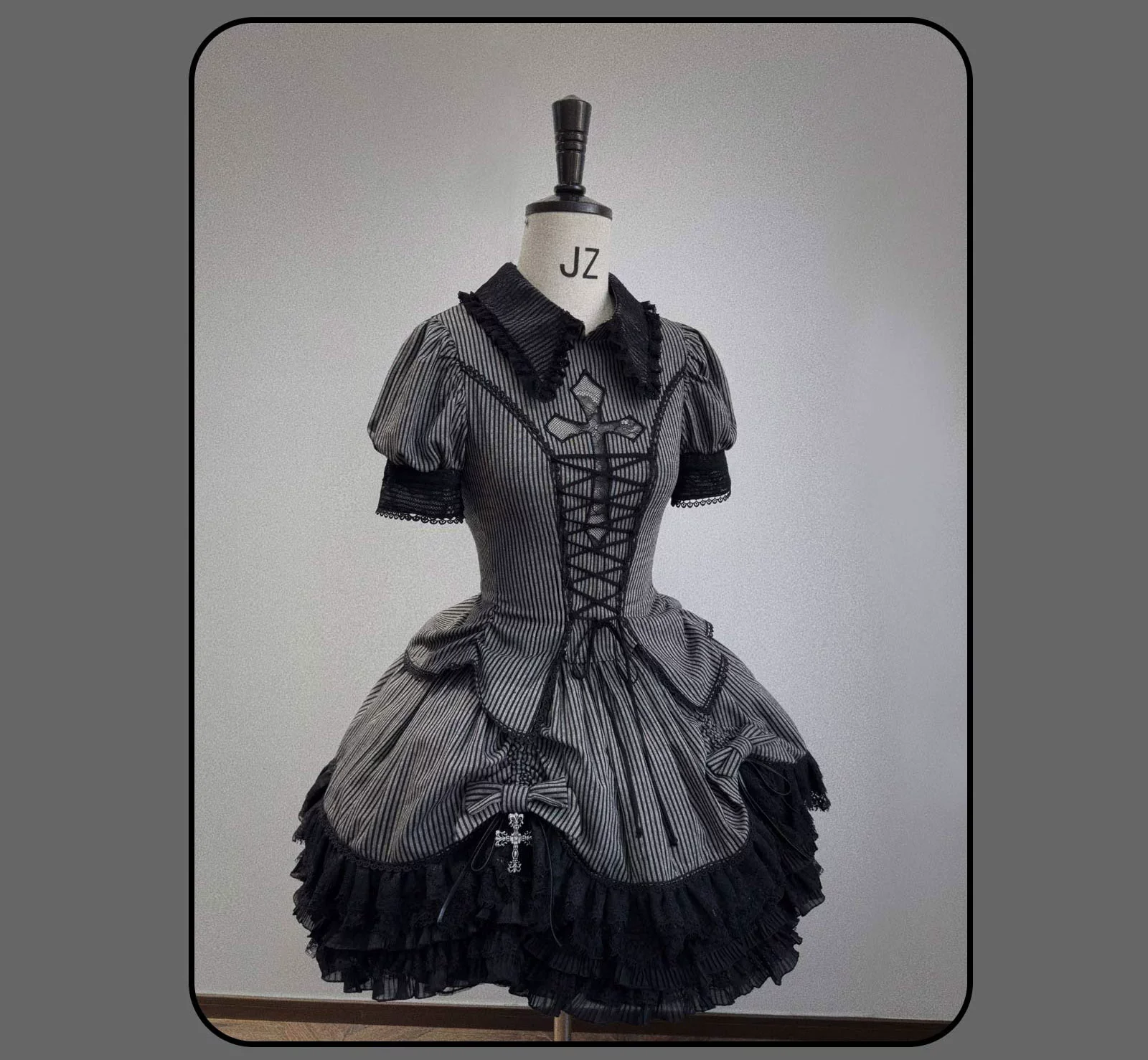 Striped Cross - Gothic Coordinated Lolita Set, Adjustable Blouse & Skirt - Image 58