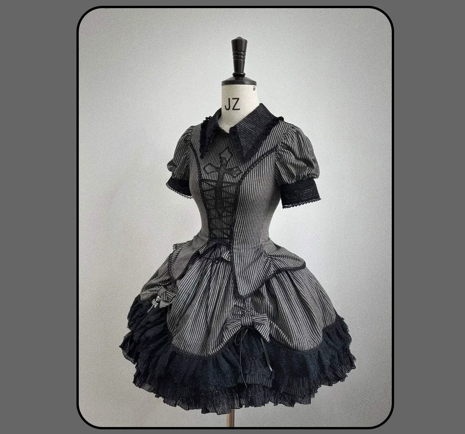 Striped Cross - Gothic Coordinated Lolita Set, Adjustable Blouse & Skirt - Image 60