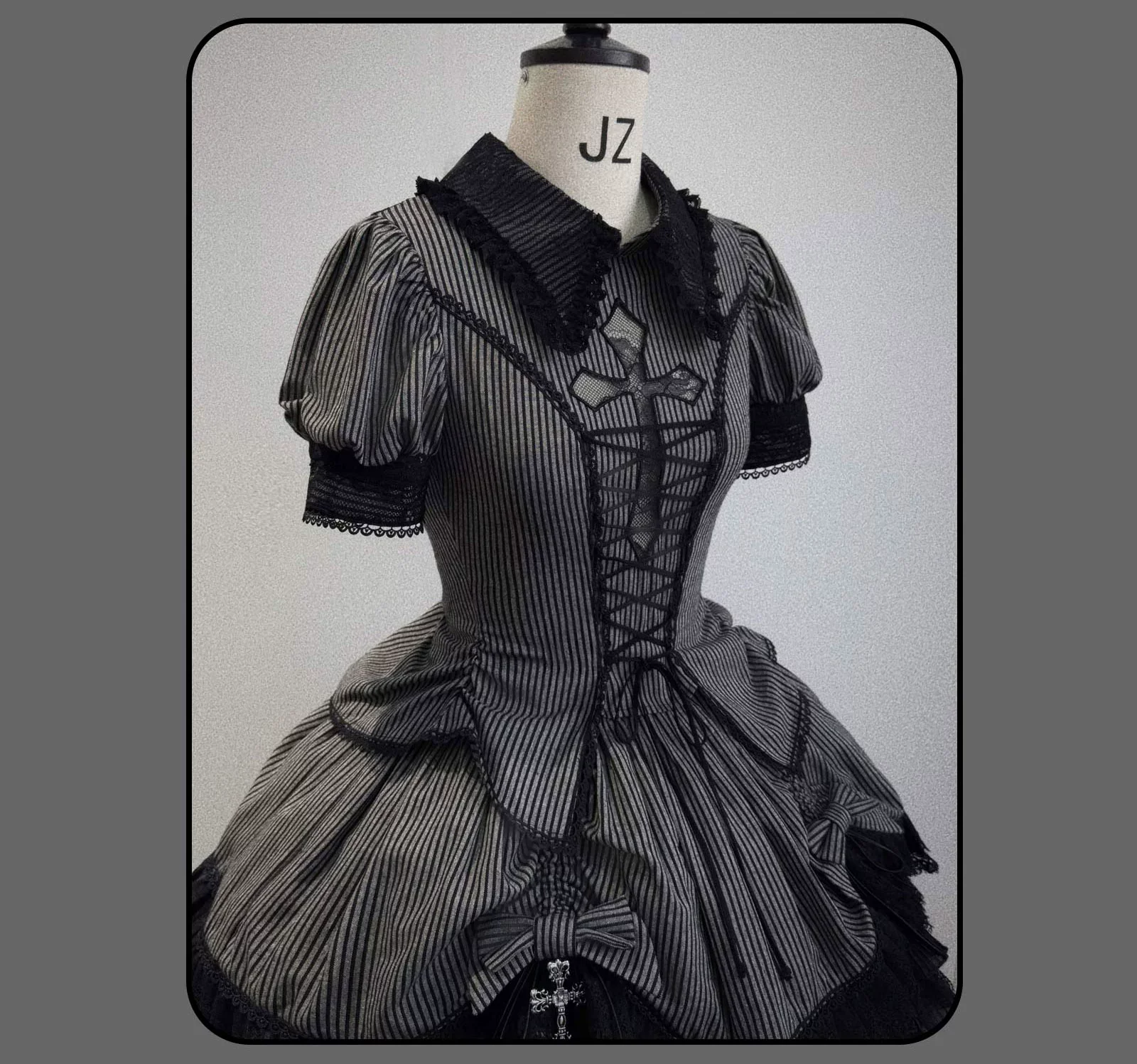 Striped Cross - Gothic Coordinated Lolita Set, Adjustable Blouse & Skirt - Image 61