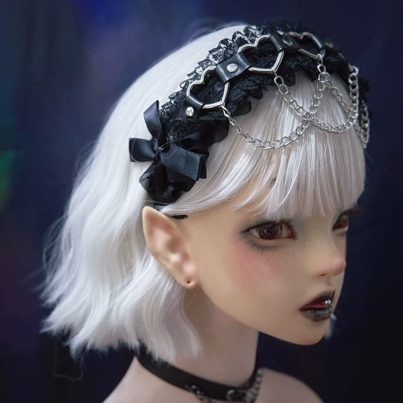 Strange Sugar - Gothic Handmade Lace Headband, Heart & Chain Decoration - Image 2