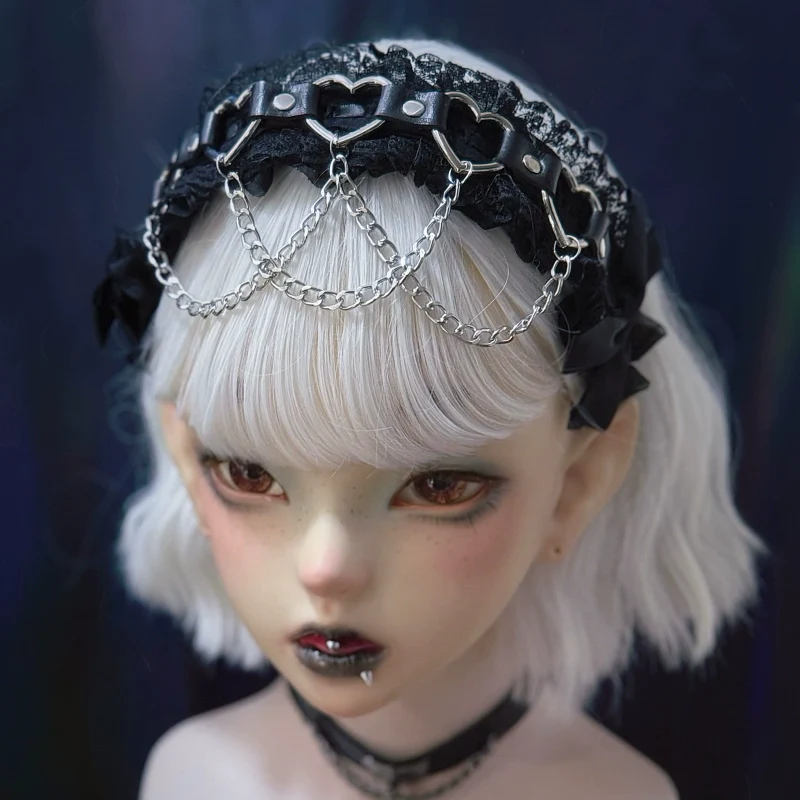 Strange Sugar - Gothic Handmade Lace Headband, Heart & Chain Decoration - Image 3