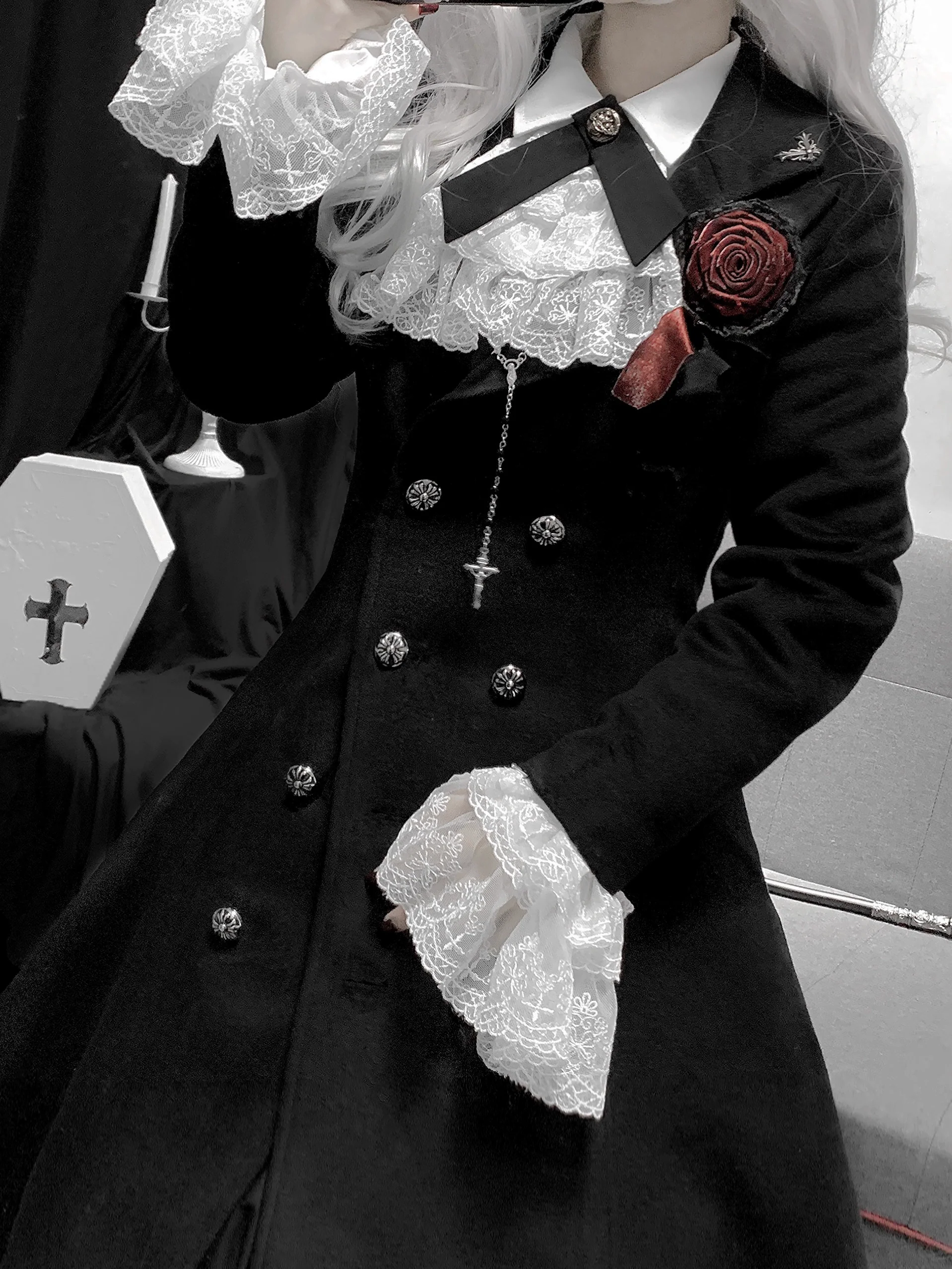 Nightingale Girl - Downfall Dawn - Gothic Lolita Black Double-Breasted Coat - Image 13