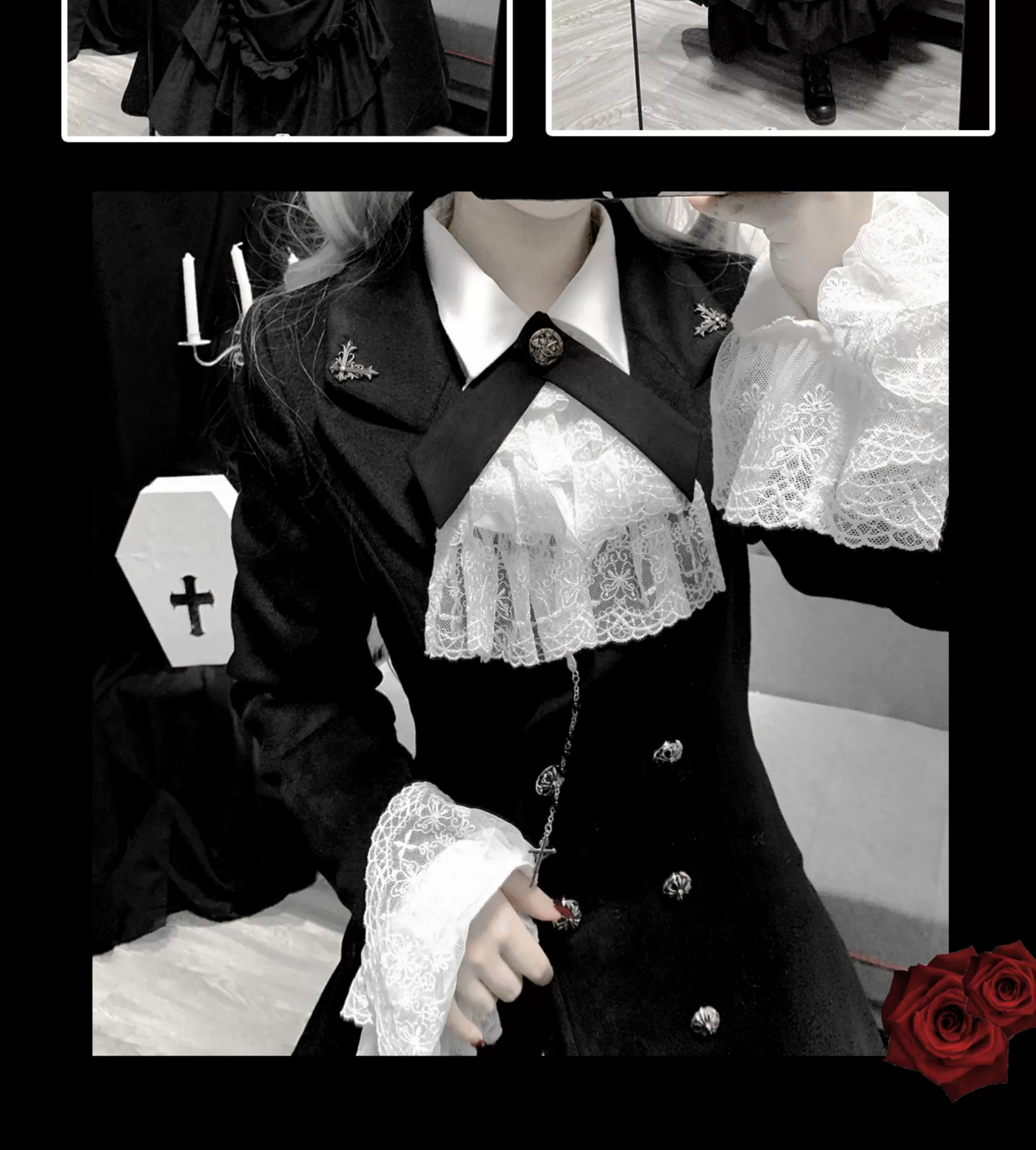 Nightingale Girl - Downfall Dawn - Gothic Lolita Black Double-Breasted Coat - Image 14