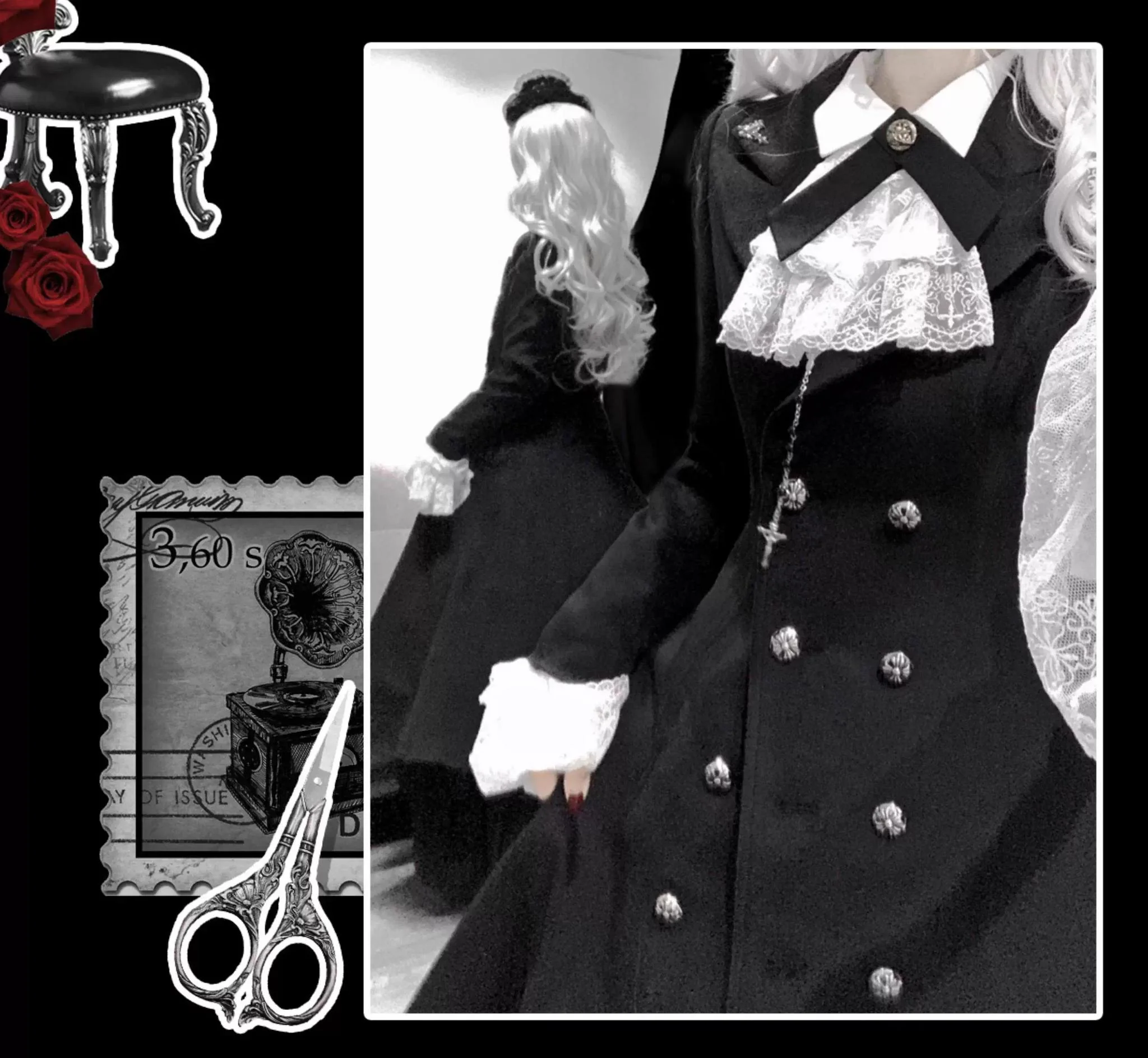 Nightingale Girl - Downfall Dawn - Gothic Lolita Black Double-Breasted Coat - Image 15