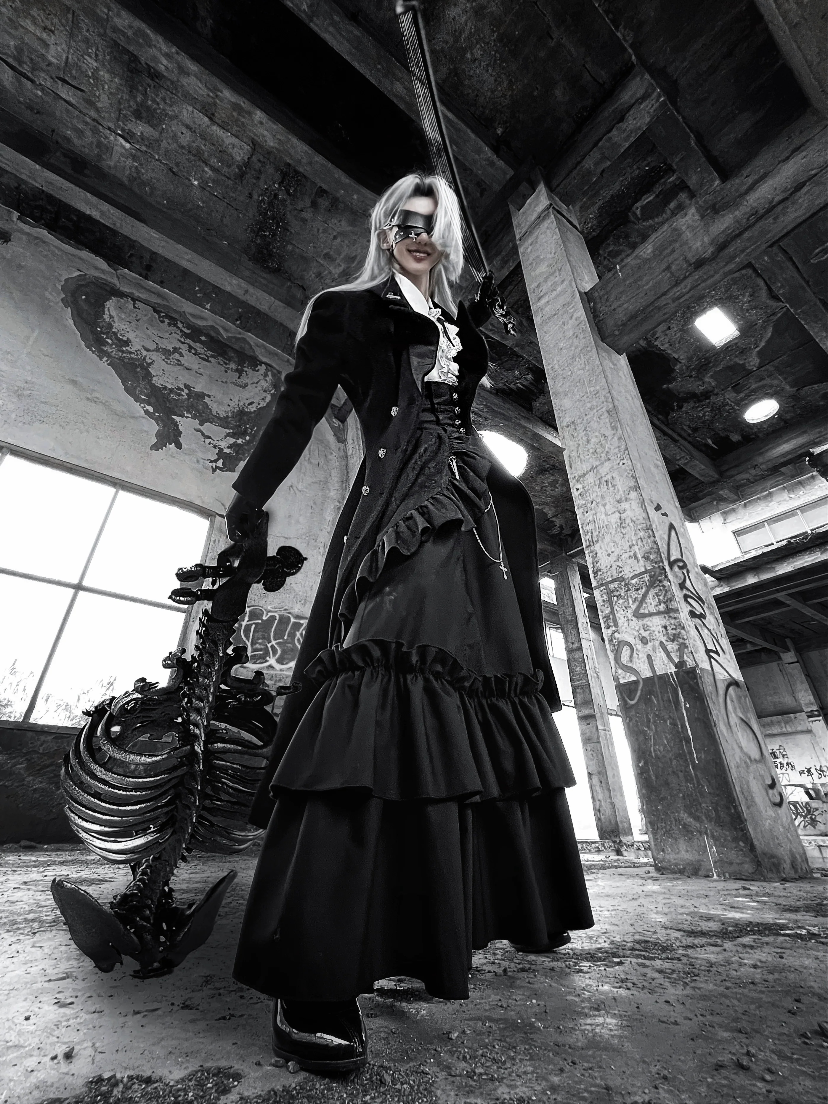 Nightingale Girl - Downfall Dawn - Gothic Lolita Black Double-Breasted Coat - Image 2