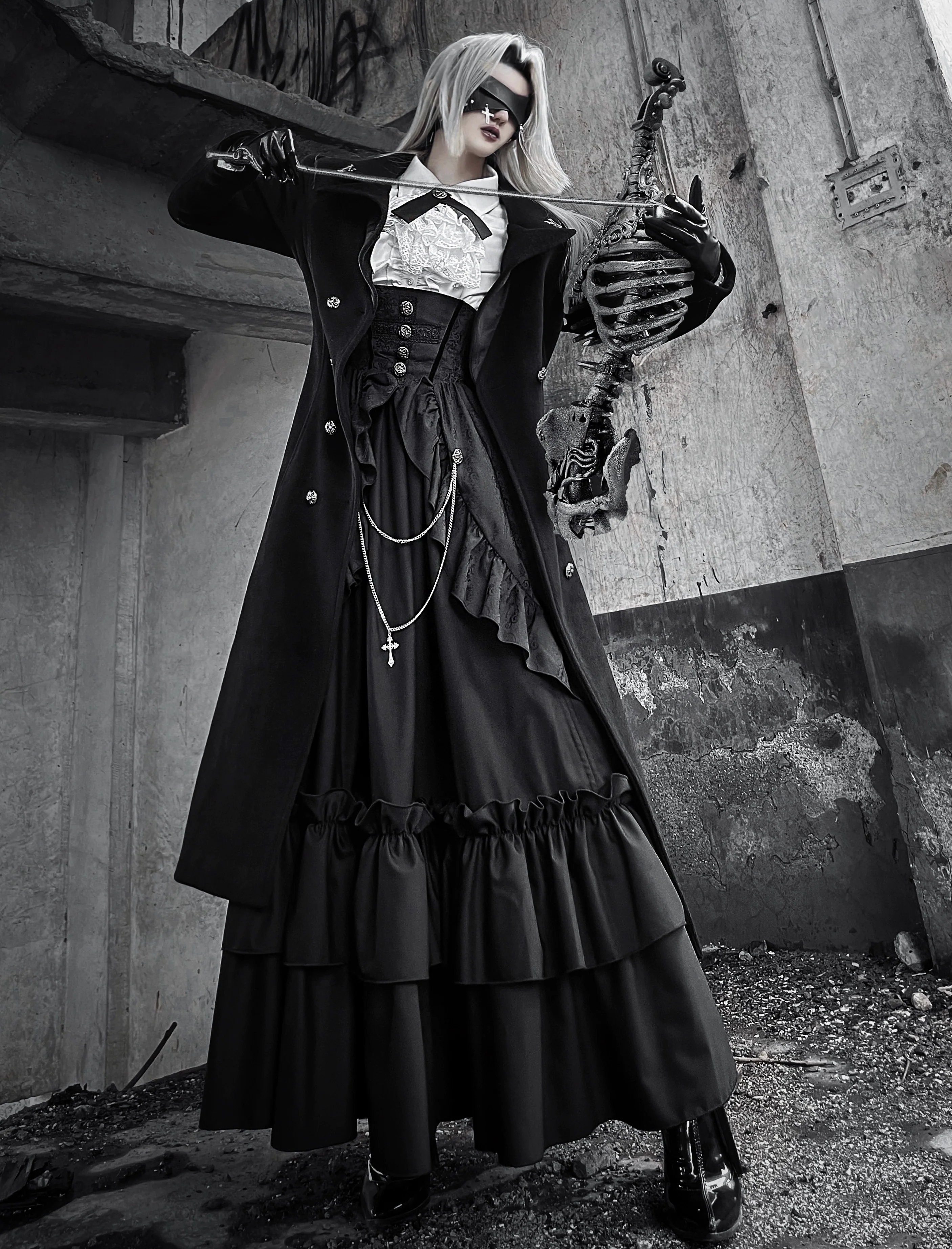 Nightingale Girl - Downfall Dawn - Gothic Lolita Black Double-Breasted Coat - Image 3