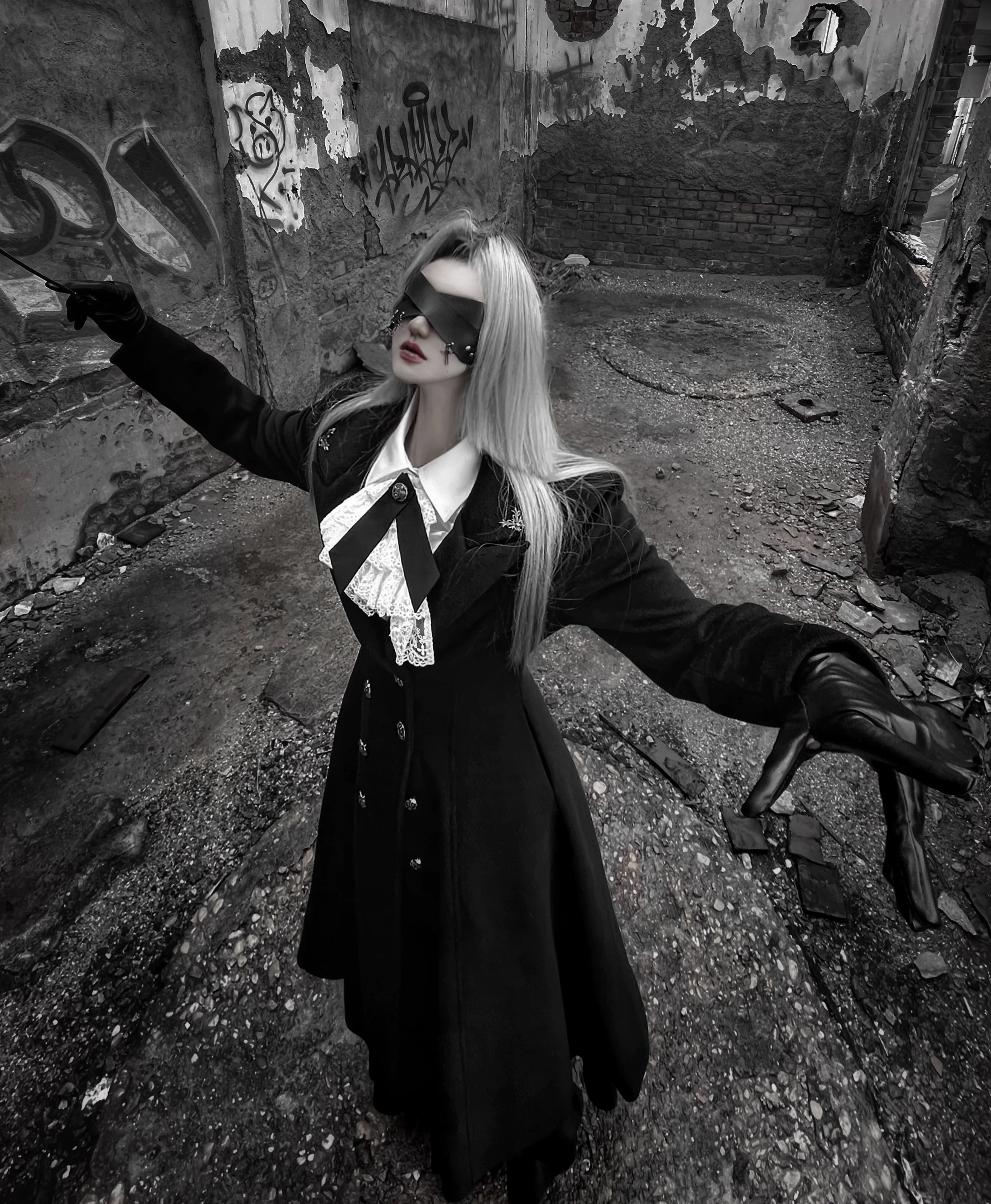 Nightingale Girl - Downfall Dawn - Gothic Lolita Black Double-Breasted Coat - Image 5